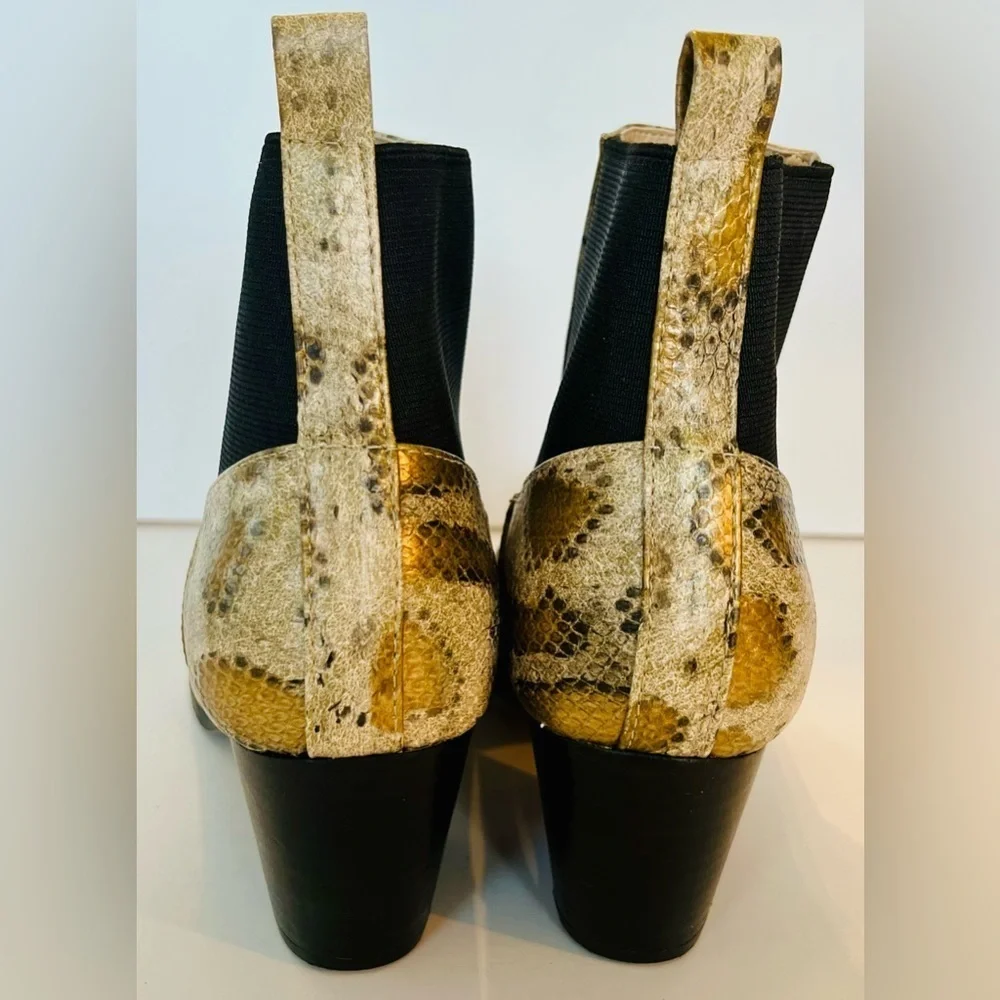Coconuts by Matisse Women’s Gold Snake-Print Booties Size 6 pointed toe slip on